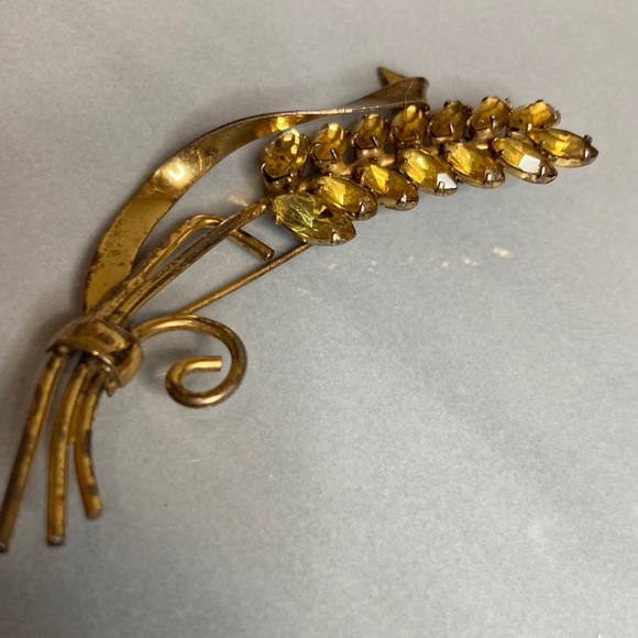 Vintage Coro Sterling Vermeil Wheat Brooch with Citrine Glass - Picture 4 of 13